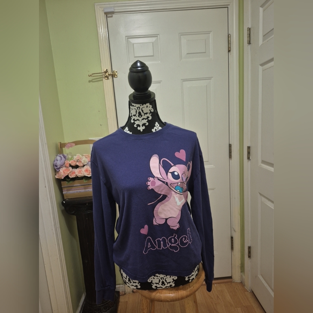 Disney Women's Stitch Long Sleeve Shirt - Navy and Pink